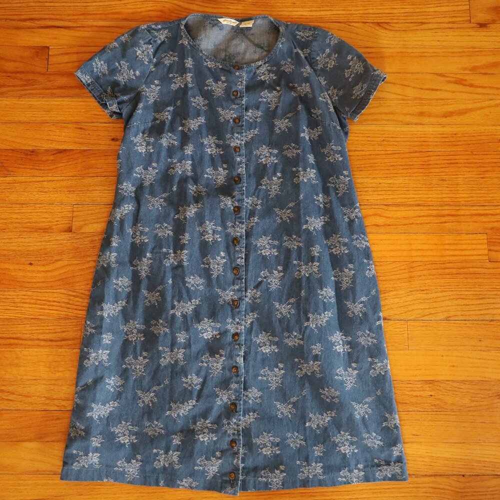 Vintage Eddie Bauer Floral Denim Dress Size LP